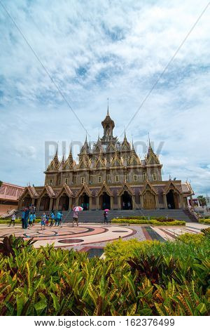 Uthai Thani, Thailand - August 12, 2016: On Mother's Day,Tourists are walking in gounds of Wat Thasung or Wat Chantaram in Uthai Thani Province, Thailand.