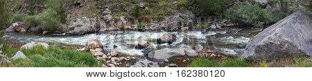 A panoramic photo of the Big Thompson River in Colorado.