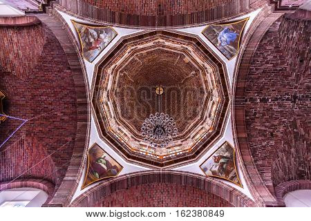 SAN MIGUEL DE ALLENDE, MEXICO - DECEMBER 28, 2014 Basilica Dome Convent Immaculate Conception The Nuns San Miguel de Allende Mexico. Convent of Immaculate Conception was created in 1754.