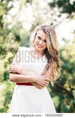 Summer Photo Smiling Girl In A White Dress
