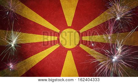 Macedonia Flag Firework Grunge Concept Real Fabric
