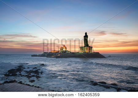 People greet the sunrise in Kanyakumari the southernmost point of the Indian subcontinent Tamil Nadu India