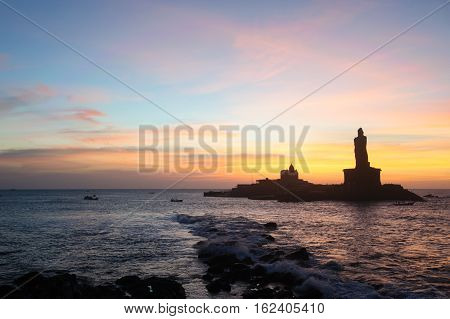 People greet the sunrise in Kanyakumari the southernmost point of the Indian subcontinent Tamil Nadu India