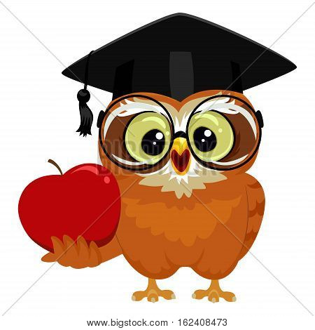 Vector Illustration of an Owl holding an Apple