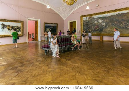 Saint Petersburg, Russia - July 26, 2014:  Visitors To The Interior Of The Russian Museum  Near 