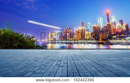 View from cableway over Yangtze river in Chongqing city (Chongqing China)
