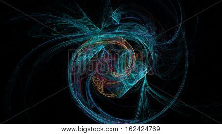 Red and green curves and waves abstract background