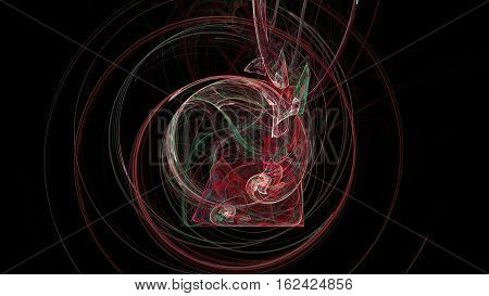 Red curves and waves abstract background on black