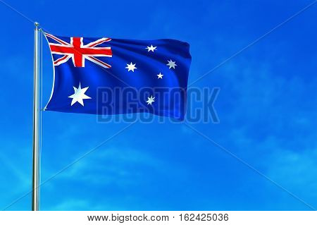 Australia Flag on the blue sky background. 3D illustration