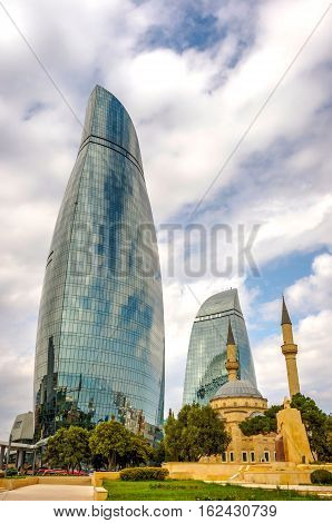 Flame Towers And Mosque, Baku, Azerbaijan