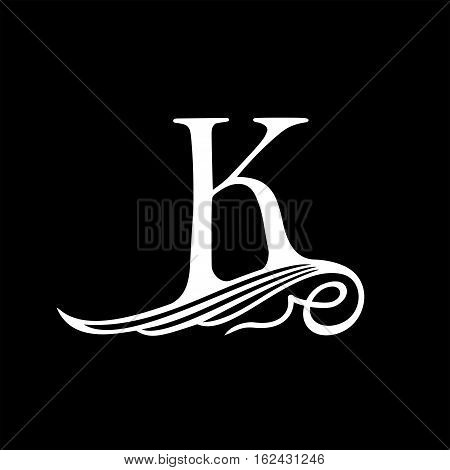 Capital Letter K for Monograms, Emblems and Logos. Beautiful Filigree Font. Is at Conceptual wing or waves.
