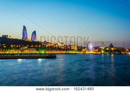 View Over Baku With Flame Towers, Azerbaijan