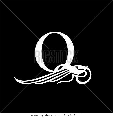 Capital Letter Q for Monograms, Emblems and Logos. Beautiful Filigree Font. Is at Conceptual wing or waves.
