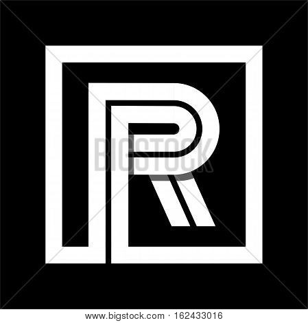 Capital letter R From white stripe enclosed in a square . Overlapping with shadows monogram, logo, emblem. Trendy design.