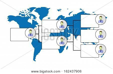 Illustration of organogram with a world map