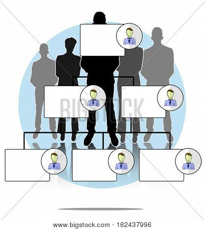 Illustration of organogram with business people group