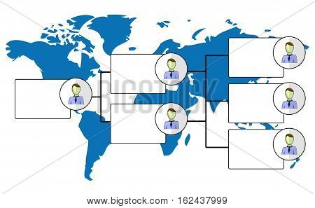 Illustration of organogram with a world map