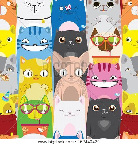 funny bright pattern of multicolored cute cats