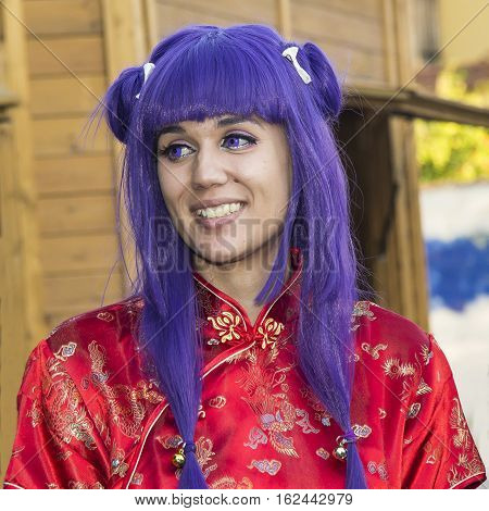 SELARGIUS, ITALY - October 19, 2014: The enchanted garden in Cosplay - 2nd edition - Sardinia - portrait of a beautiful smiling girl in cosplay costume
