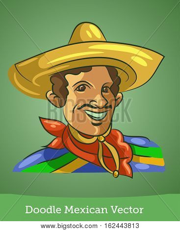 doodle Mexican isolated on green background. Vector EPS10