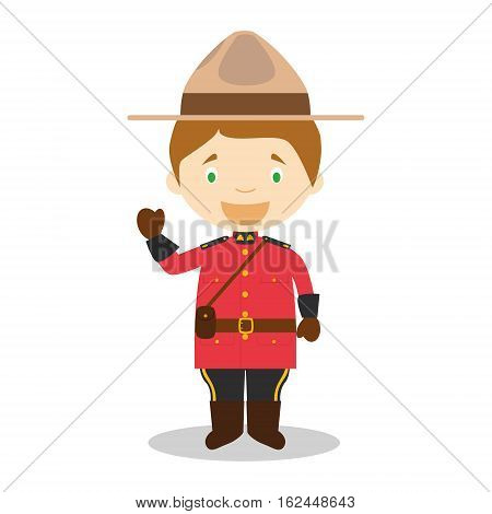 Character from Canada dressed in the traditional way as a Mounted Policeman. Vector Illustration. Kids of the World Collection.