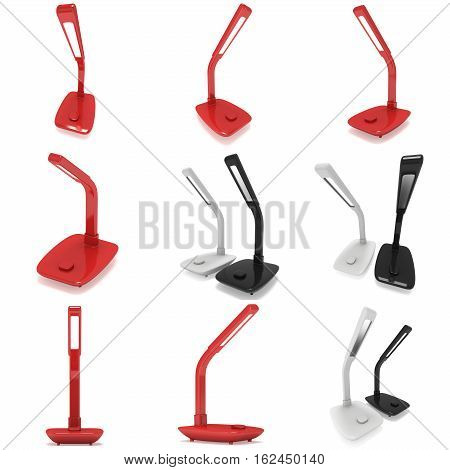 Led Sensor Desk Lamps Set. 3D render isolated on white background. Template for Object Presentation.