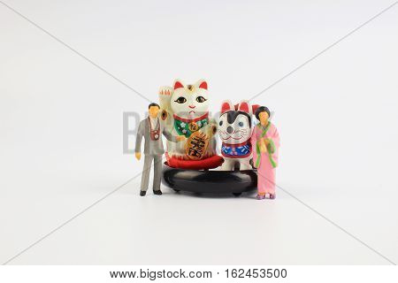 Plastic Geisha Doll With The Inuhariko, Manekineko,
