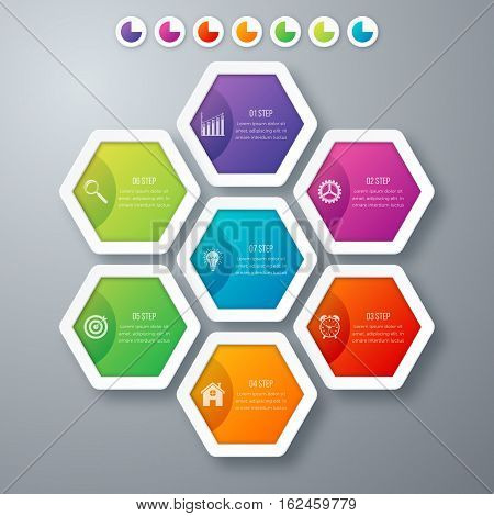 Vector illustration infographics seven hexagons. Stock vector