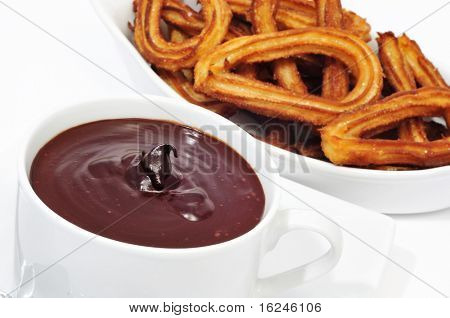 churros con chocolate, a typical Spanish sweet snack