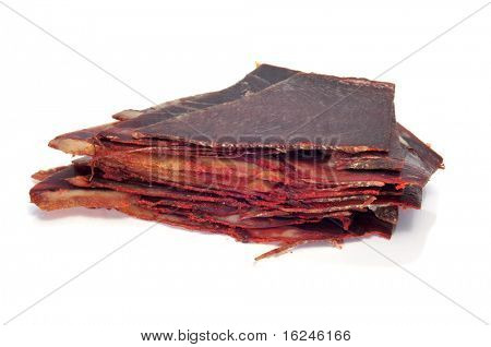 closeup กอง cecina ชิ้น ไส้กรอกจากสเปน