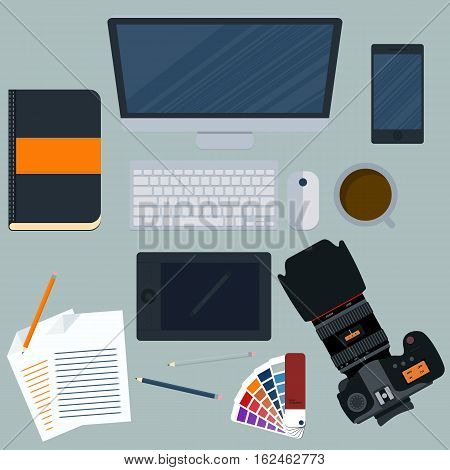 Vector illustration of a workplace designer. Stock vector