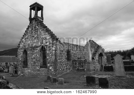 A view of the ruins of an old church in Tullibody
