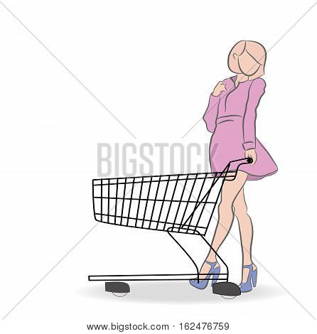 woman with a shopping cart. vector illustration