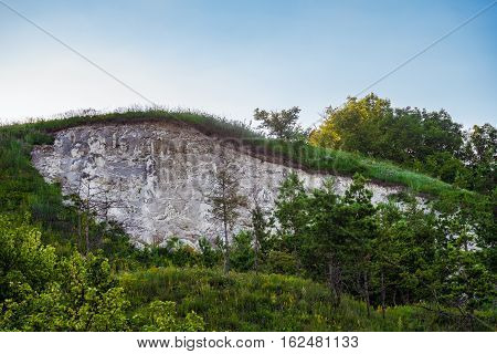 Bare cut chalk hill archaeological site. The deposits of chalk.
