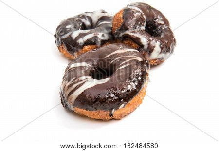 Chocolate sugar donut isolated on white background