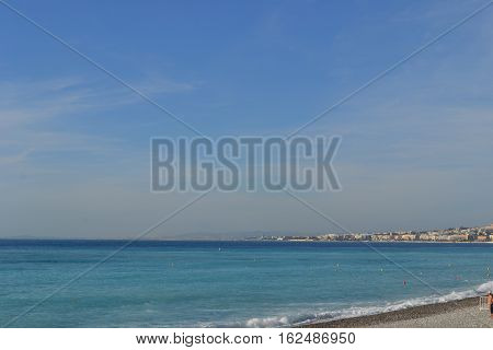 Mediterranean coastline of southern France seen from Nice