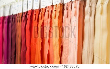 Zipper many colors. Rainbow zipper. Orange color