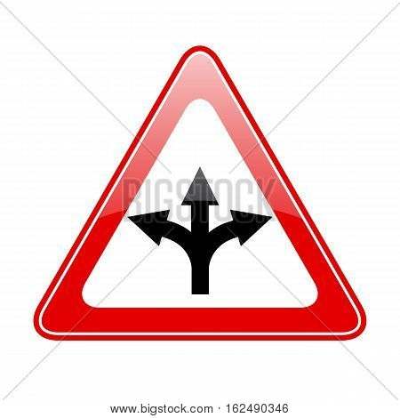 Three way fork road sign vector illustration isolated on white background