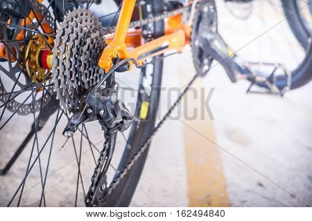 Bicycle gears cassette and chain on mountain bike