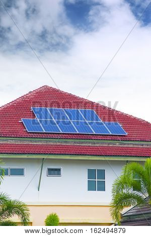 solar cell panel on house's roof green energy