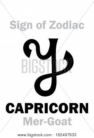 Astrology Alphabet: Sign of Zodiac CAPRICORN (The Mer-Goat). Hieroglyphics character sign (single symbol).