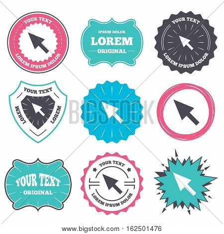 Label and badge templates. Mouse cursor sign icon. Pointer symbol. Retro style banners, emblems. Vector
