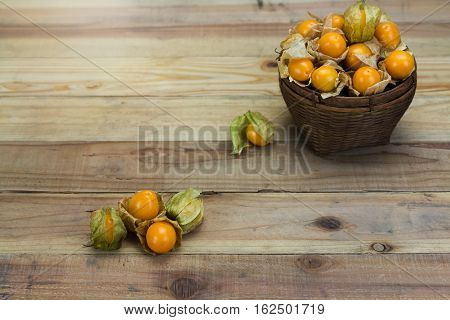 Close up Cape gooseberry on wooden background