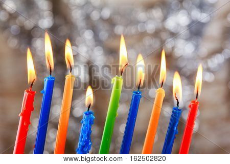 Jewish Holiday Tallit Lighting Hanukkah Candles Celebration
