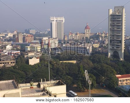 MUMBAI, INDIA - NOV 29: Aerial view of South Mumbai in Maharashtra, India, as seen on Nov 29, 2016. It is the most populous city in India and the ninth most populous agglomeration in the world.