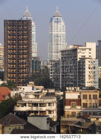 MUMBAI, INDIA - NOV 29: Aerial view of South Mumbai in Maharashtra, India, as seen on Nov 29, 2016. It is the most populous city in India and the ninth most populous agglomeration in the world.
