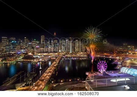 Sydney, Australia - December 20, 2016 : : Fireworks At Darling Harbour, Adjacent To The City Center