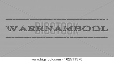 Warrnambool watermark stamp. Text caption between horizontal parallel lines with grunge design style. Rubber seal stamp with dust texture. Vector dark gray color ink imprint on a silver background.