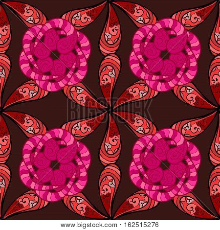 Mandalas Background. Red Pink White. Petals. Raster Illustration.