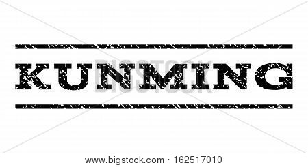 Kunming watermark stamp. Text tag between horizontal parallel lines with grunge design style. Rubber seal stamp with dirty texture. Vector black color ink imprint on a white background.